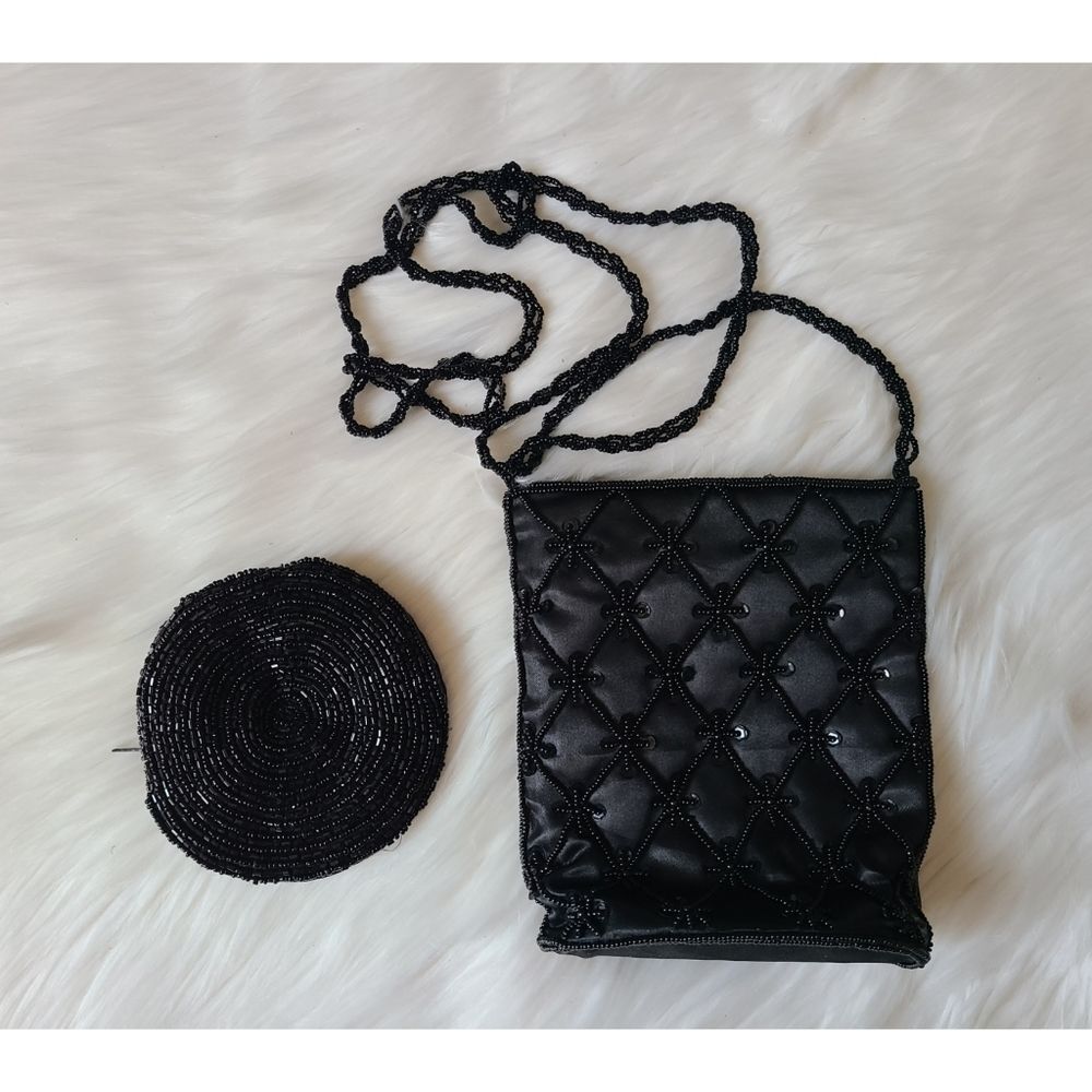 Black Beaded Evening Bag and Zippered Coin Pouch Bundle